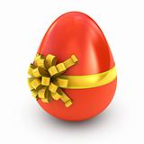 Easter surprise - red egg with ribbon isolated on white