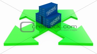All directions cargo containers for export. Fast delivery concept isolated on white