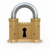 Security concept. Padlock as fortress isolated on white