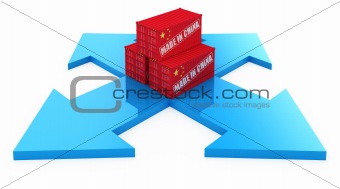Fast delivery cargo containers from China. 3d concept isolated on white