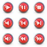 High detailed Set of media player 3d buttons isolated on white