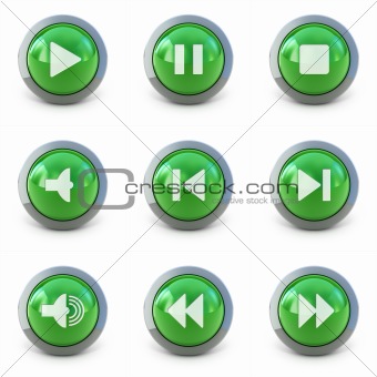 High detailed Set of media player 3d buttons isolated on white