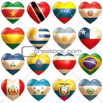 South American Hearts set isolated on white