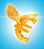 Flying Golden Euro currency sign with wings
