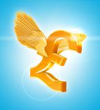 Flying Golden Pound sterling currency sign with wings