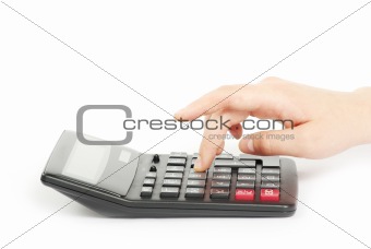 calculator with hand 