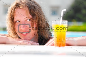 woman at poolside