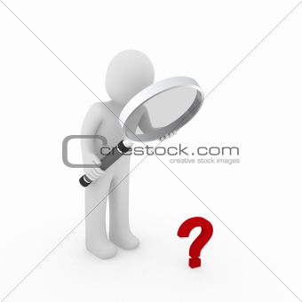 3d magnifying glass question mark red
