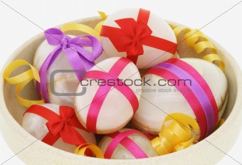 Decorated Easter eggs in a bowl