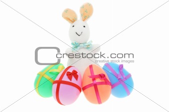 Bunny with decorated Easter eggs