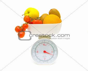 Fruits and vegetables are at stake. Isolated on white background.