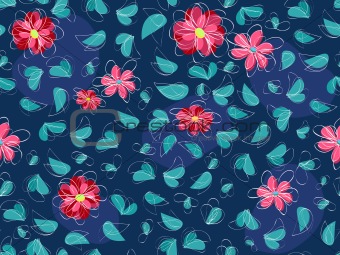 pink flower and green leaf at seamless pattern background