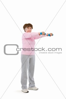 senior woman exercising with dumbells