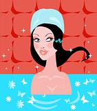 Lady illustration with flower / Relax Spa girl in flower bath 