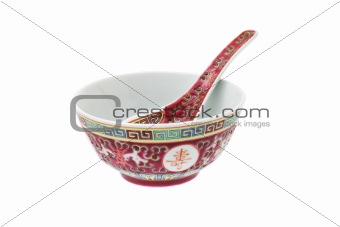 Chinese "longevity" bowl and spoon