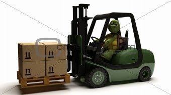 Tortoise driving a forklift truck