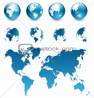 Vector Earth globes and map of the world