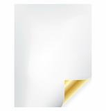 Vector blank paper sheet / page with gold corner curl