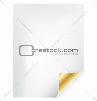 Vector blank paper sheet / page with gold corner curl