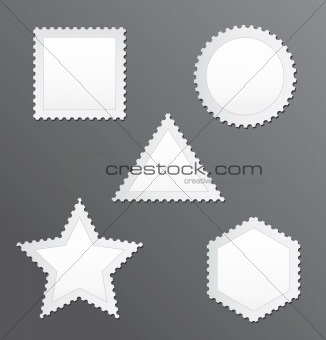 Vector blank postage stamps set on a grey background