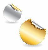 Set of gold and silver star burst realistic vector stickers / labels