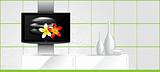 Home Interior - LCD tv on the wall and decorations - vector