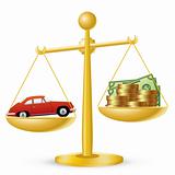 Car and money on scales