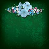 abstract grunge background with flowers on green
