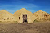 Reconstruction of ancient construction in steppe. Arkaim.