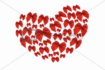 Red decorative bows in heart shape