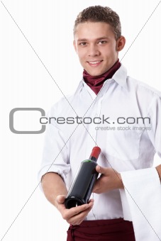 A waiter with a bottle of wine