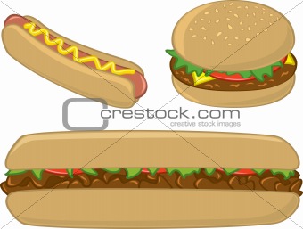 Fast Food Sandwiches and Hot Dog