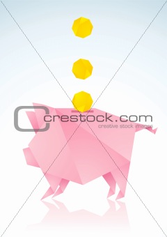 Pink pig with a paper coin