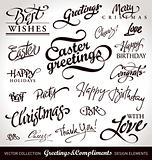 seasonal & holiday greetings, hand lettering set (vector)