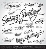 seasonal & holiday greetings, hand lettering set (vector)
