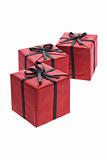 Three red gift boxes