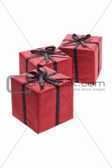 Three red gift boxes