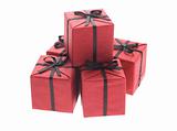 Red gift boxes with black bow ribbons