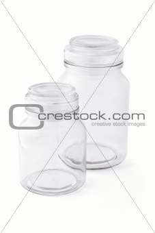 Two empty glass jars 