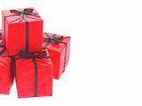 Red gift boxes with black bow ribbons