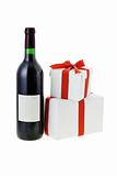 Red wine and gift boxes