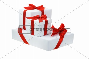 Three white gift boxes