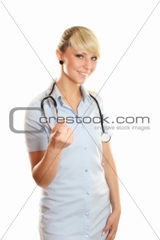 Close-up of a female doctor smiling with