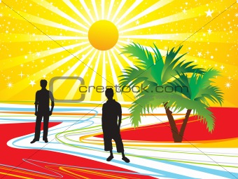 abstract summer holiday background with silhouette