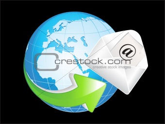 abstract blue shiny globe with mail icon
