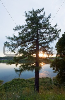 Summer sunset lake view