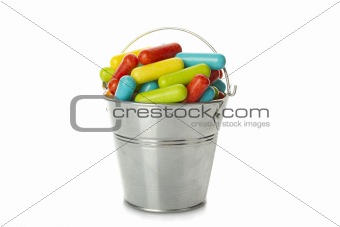 Colored candy in the bucket