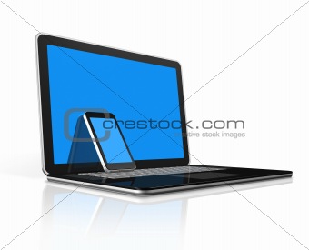 Mobile phone on a laptop