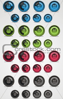 Colorful set of digital timer. Web elements.