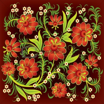 abstract floral ornament with red flowers